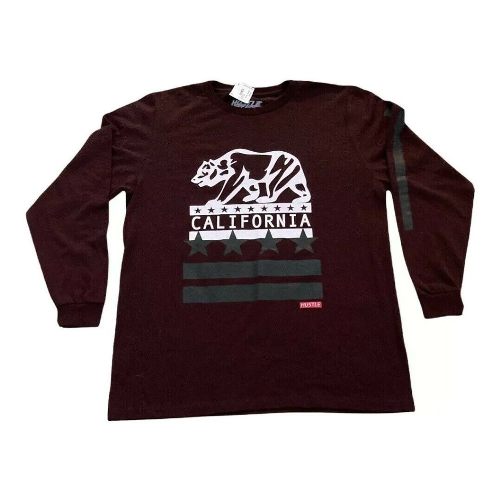 NWT Hustle Avenue Long Sleeve Shirt Burgundy Boys Size XL California T Shirt